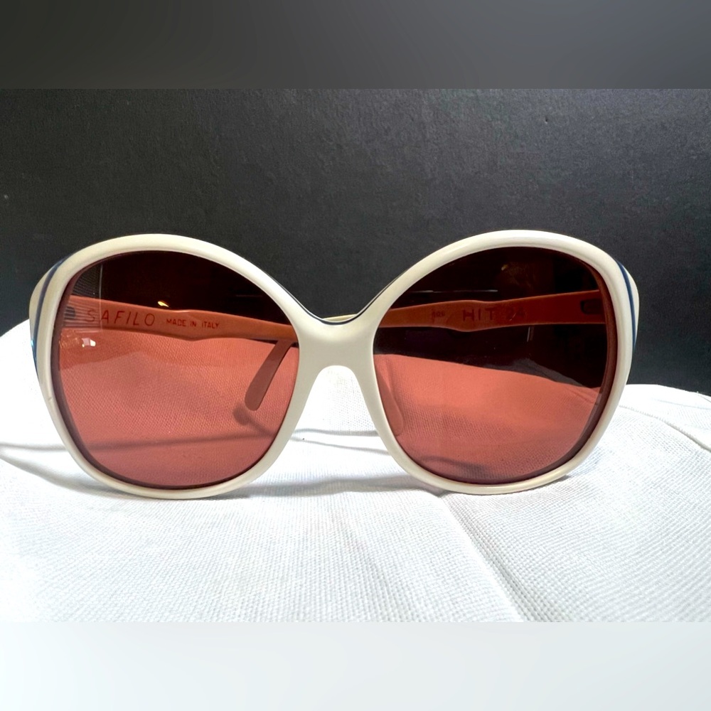 Vintage Safilo White Frame Blue Stripe Oversize Sunglasses Italy #106 HIT 24